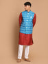 Vastramay Men's Turquoise Cotton Nehru Jacket  With Maroon Kurta And Pant Set